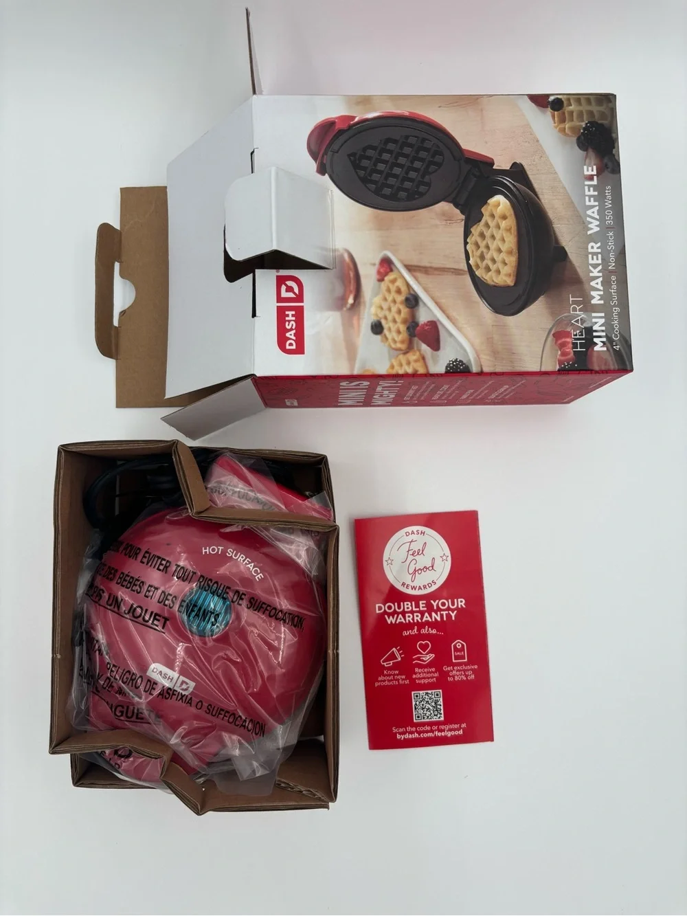 Dash Heart Mini Waffle Maker Red NEW Open Box Never Used